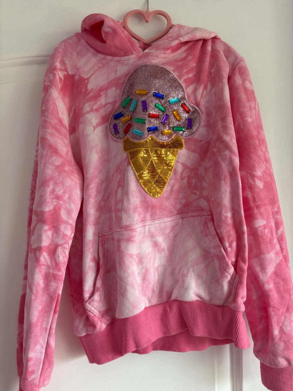 Lola + The Boys Pink Tie-Dye Hoodie with Sequin Ice Cream Patch